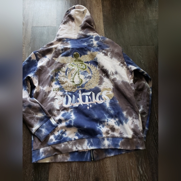 Politics Hoodie - Mikan Tie Dye Zip Up - Blue And Multi - MIKAN353 size XXL - Picture 8 of 10
